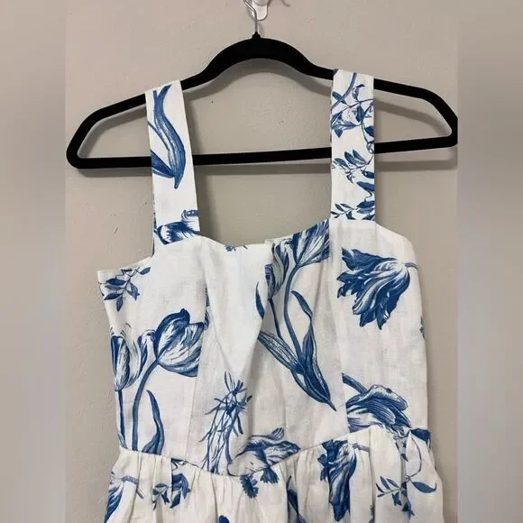 Reformation Frieda Linen Dress. Blue and white. size 4 - coffeafoods.com